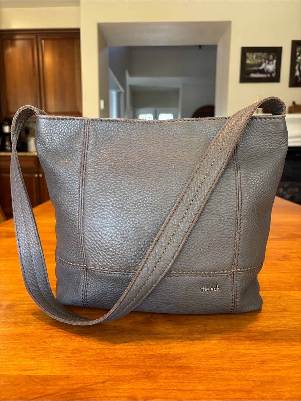 THE SAK Gray Pebble Leather Shoulder Bag Hobo Women’s Purse Bohemian Vibes Boho🩶